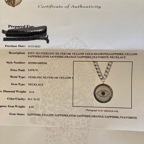 Effy Collection Evil Eye multi Sapphire / Diamond Pendant Necklace - Picture 7 of 9